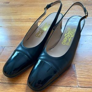 Salvatore Ferragamo Italian leather / patent leather pumps